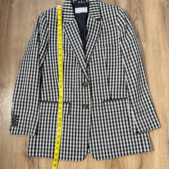 Everlane Oversized Gingham Blazer Plaid Biege Business Office Tencel Cotton 2 - Picture 9 of 11